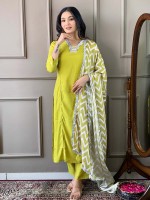 Lime Yellow Viscose Silk Readymade Kurti